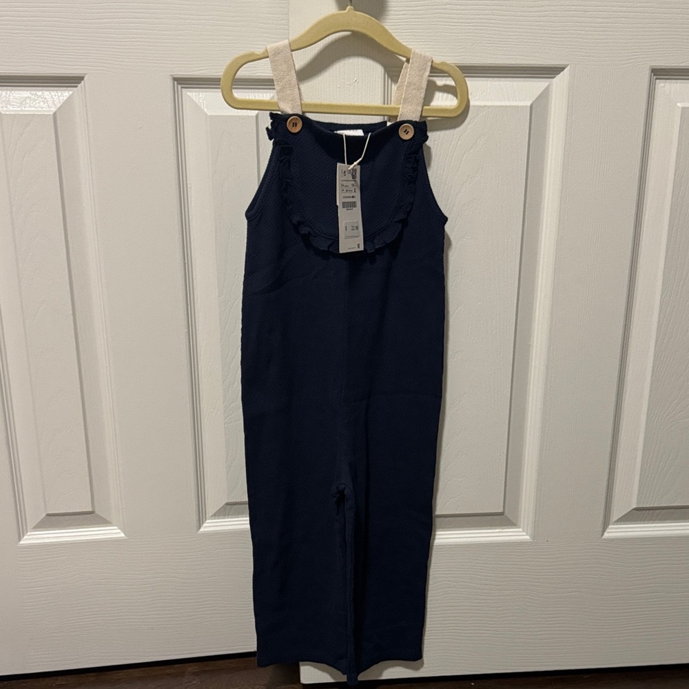 Zara Navy Blue Kids Jumpsuit with Cream Straps